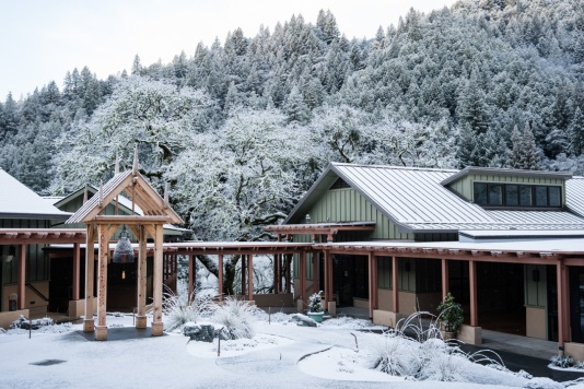 Snow covering Abhayagiri Monastery